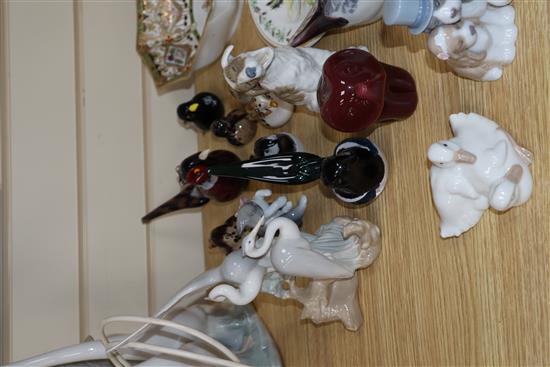 A quantity of ceramics including Nao, Lladro, glassware etc.